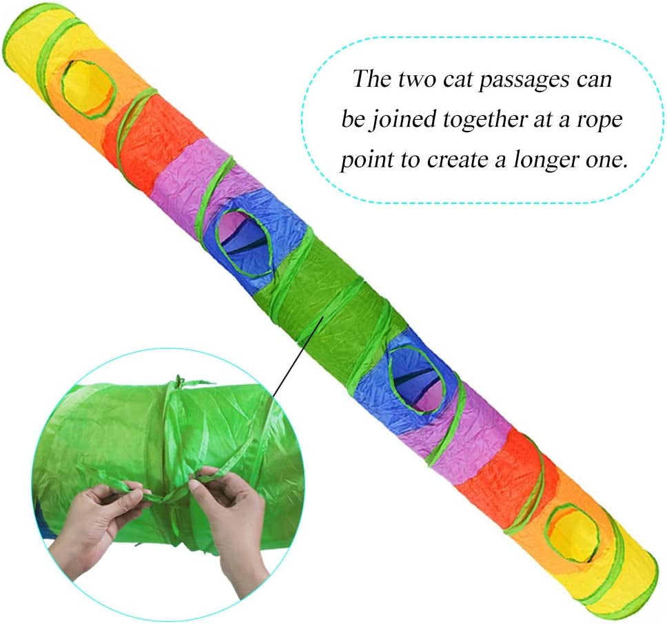 Cat Tunnel, Cat Tubes for Indoor Cats Collapsible Cat Play Toy for Puzzle Exercising Hiding Training and Running with a Red Fun Ball and 2 Holes (25&120Cm) (Colorful)